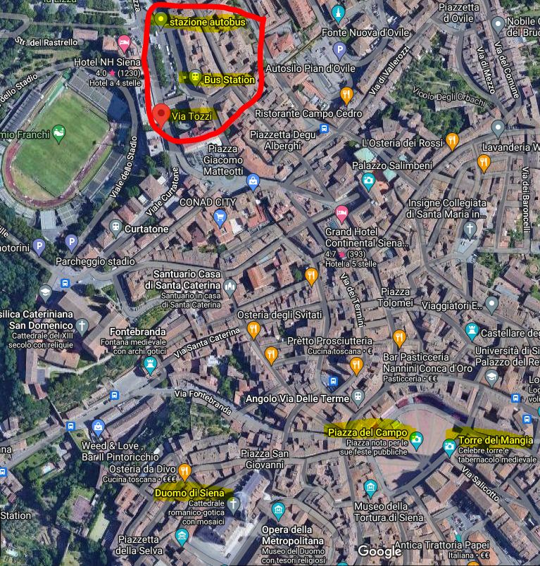 Siena Via Tozzi BUS Arrival Site